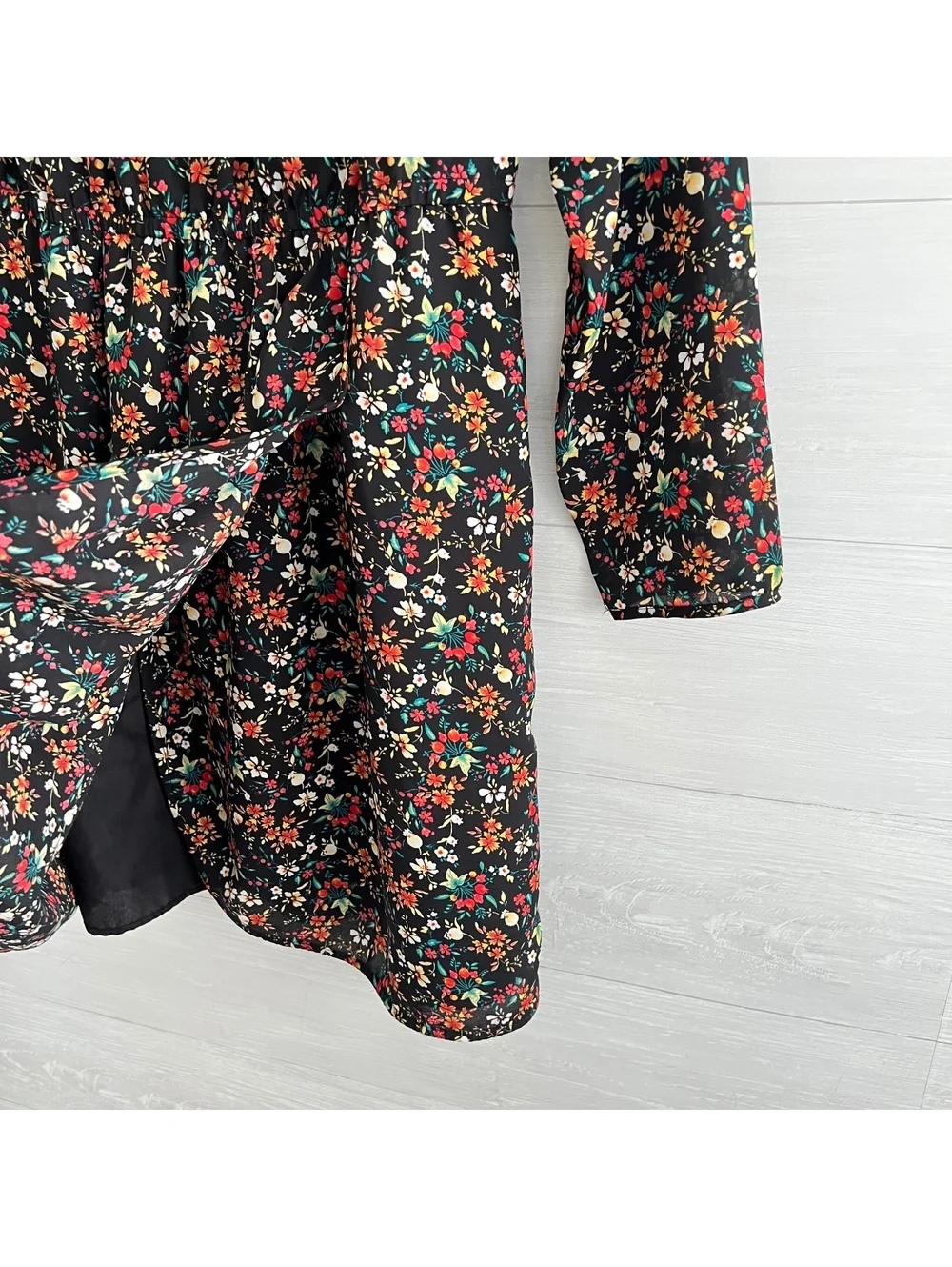 J.Crew Mercantile Women’s 6 Black Floral Long Sleeve Faux Wrap Dress